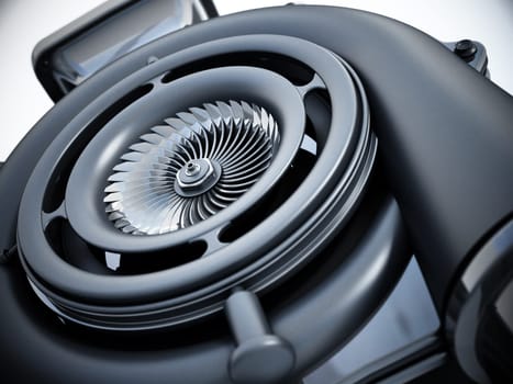 Generic turbo detail with depth of field effect. 3D illustration.
