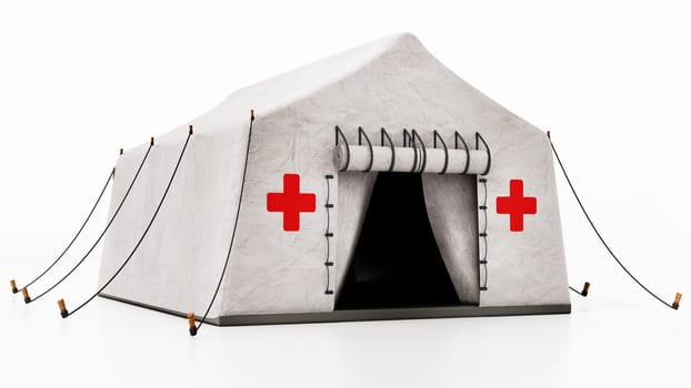 Field type mobile hospital tent isolated on white background. 3D illustration.