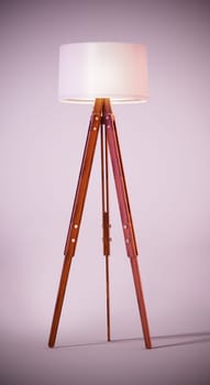 Vintage floor lamp standing on soft colored background. 3D illustration.