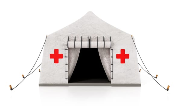 Field type mobile hospital tent isolated on white background. 3D illustration.