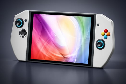 Portable video game console isolated on black background. 3D illustration.