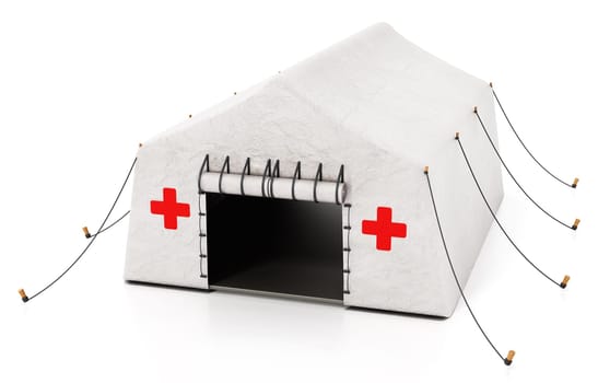 Field type mobile hospital tent isolated on white background. 3D illustration.
