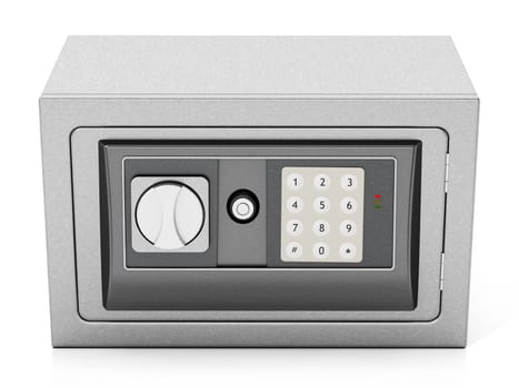 Steel safe isolated on white background. 3D illustration.