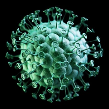 Generic green virus isolated on black. 3D illustration.