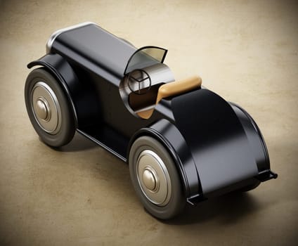Vintage model car on vintage background. 3D illustration.