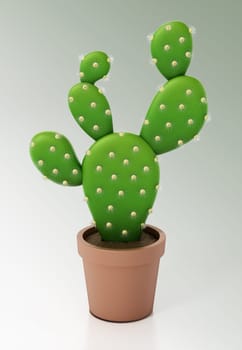 Cactus in the pot on white surface. 3D illustration.