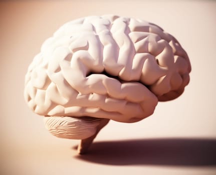 Human brain standing on soft color background. 3D illustration.