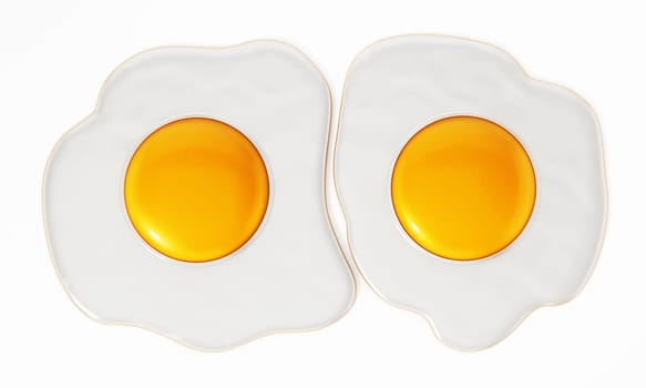 Fried eggs isolated on white background. 3D illustration.