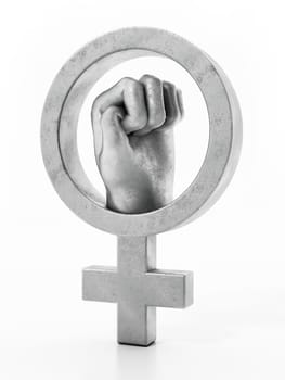 Iron fist inside the female symbol. 3D illustration.