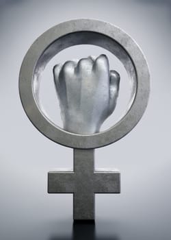 Iron fist inside the female symbol. 3D illustration.