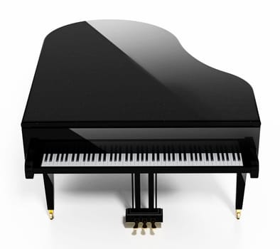 Generic grand piano isolated on white background. 3D illustration. 3D illustration.