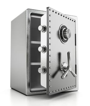 Open steel safe isolated on white background. 3D illustration.