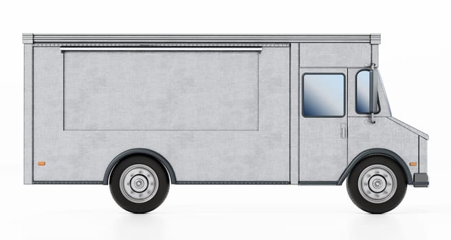 Vintage shipping, ice cream or dairy product van isolated on white background. 3D illustration.