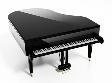 Generic grand piano isolated on white background. 3D illustration. 3D illustration.
