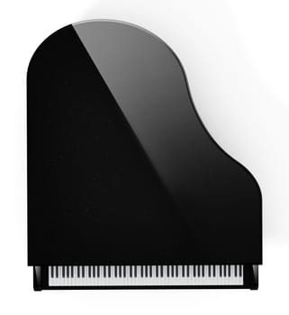 Generic grand piano with reflection top view. 3D illustration.