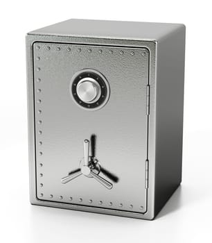 Steel safe isolated on white background. 3D illustration.