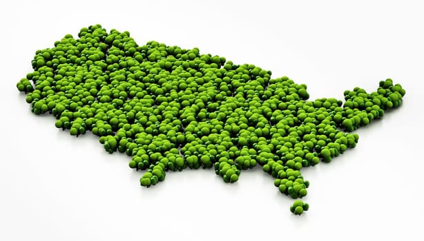 Map of USA covered with simplistic trees. 3D illustration.