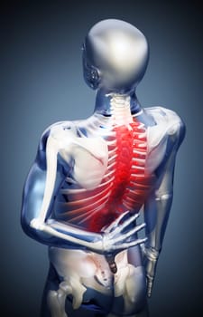 3D illustration showing back pain or pain on the spine.
