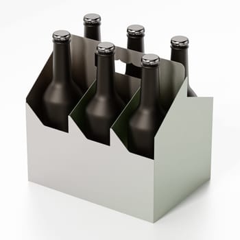 Six pack of beer isolated on white background. 3D illustration.