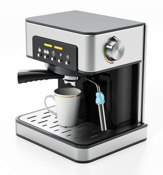 Stainless steel coffee machine isolated on white background. 3D illustration.