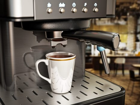 Coffee machine with a cup of fresh coffee. 3D illustration.