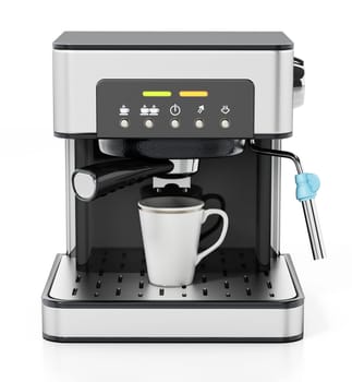 Stainless steel coffee machine isolated on white background. 3D illustration.