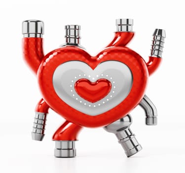 Artificial heart isolated on white background. 3D illustration.