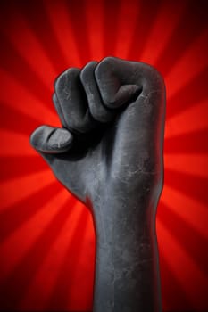 Black fist on red background. Diversity concept. 3D illustration.