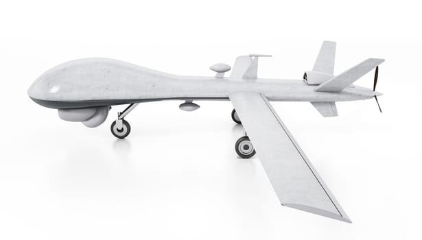 White military unmanned drone isolated on white background. 3D illustration.