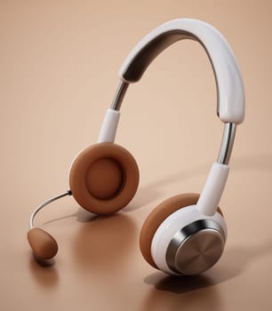 Generic headset standing on orange background. 3D illustration.