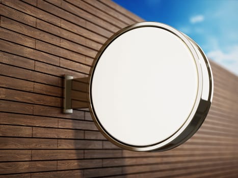 Blank round signboard attached to the wall. 3D illustration.