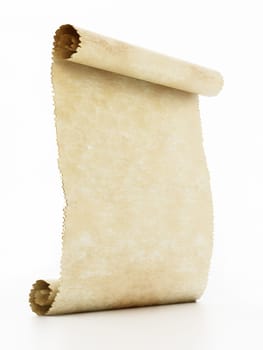 Old blank parchment isolated on white background. 3D illustration.