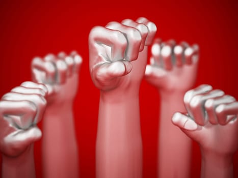 White fists on red background. 3D illustration.