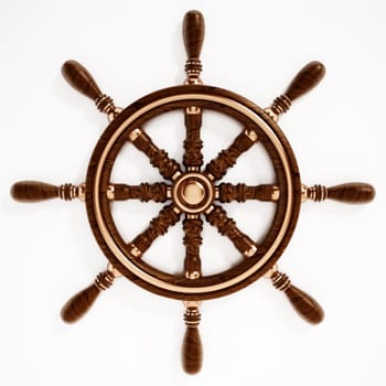 Ship wheel isolated on white background. 3D illustration.