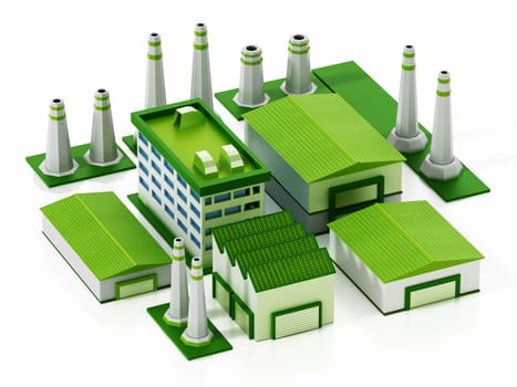 Eco friendly factory compound isolated on white background. 3D illustration.