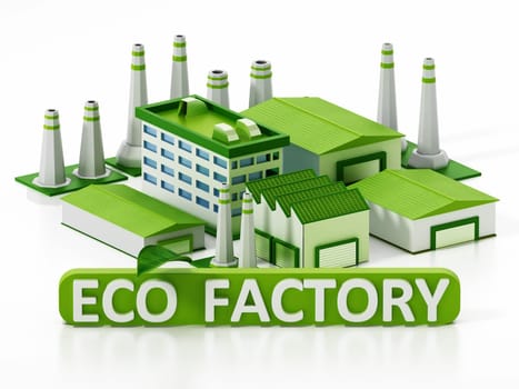 Eco friendly factory compound isolated on white background. 3D illustration.