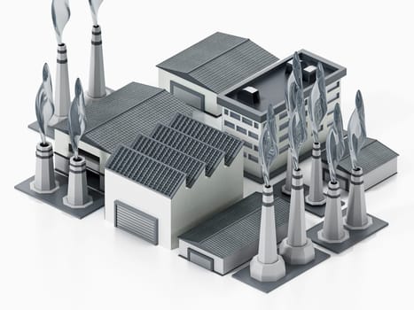 Factory compound isolated on white background. 3D illustration.