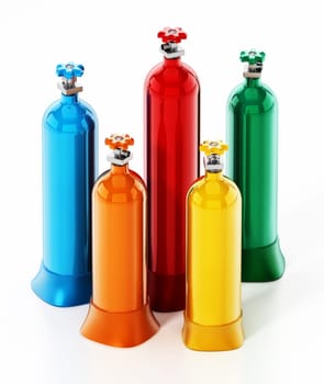 Colored oxygen tubes isolated on white background. 3D illustration.