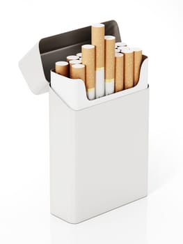 Cigarettes inside blank package isolated on white background. 3D illustration.