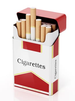 Cigarettes inside fictitious package isolated on white background. 3D illustration.