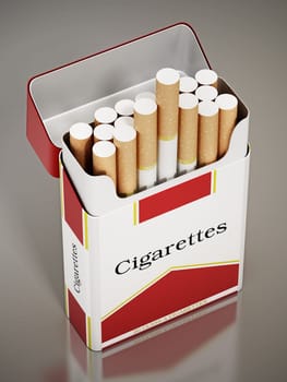 Cigarettes inside fictitious package. 3D illustration.
