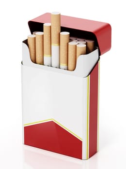 Cigarettes inside fictitious package isolated on white background. 3D illustration.