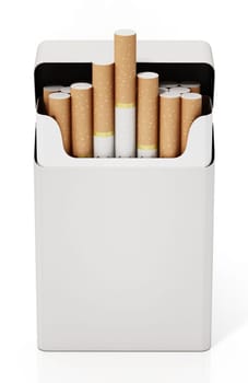 Cigarettes inside blank package isolated on white background. 3D illustration.