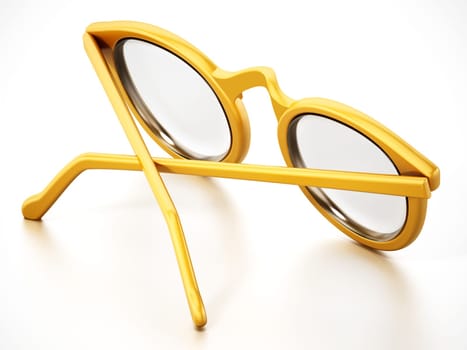 Round yellow eyeglasses isolated on white background. 3D illustration.