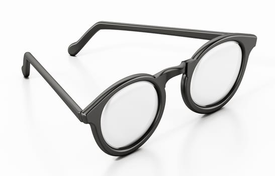 Round eyeglasses isolated on white background. 3D illustration.