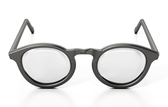 Round eyeglasses isolated on white background. 3D illustration.