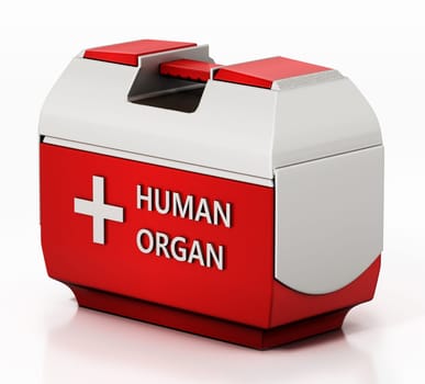 Human organ transport box isolated on white background. 3D illustration.