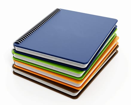 Stack of notepads isolated on white background. 3D illustration.