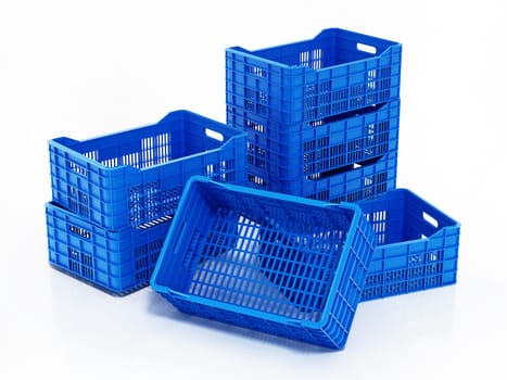Stack of fruit crates isolated on white background. 3D illustration.