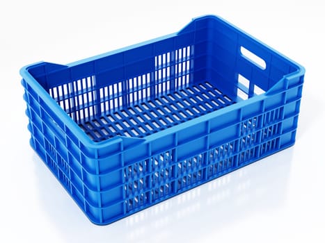 Blue fruit crate isolated on white background. 3D illustration.